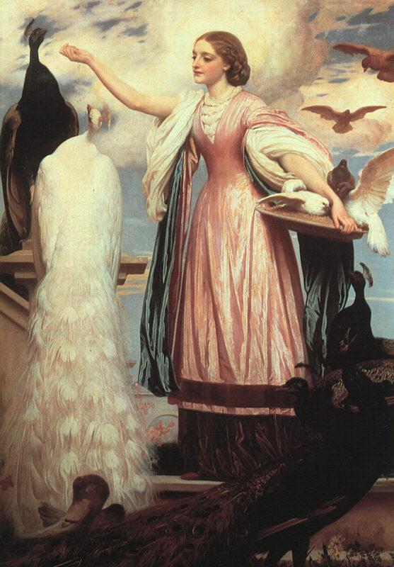 Lord Frederic Leighton A Girl Feeding a Peacock oil painting image